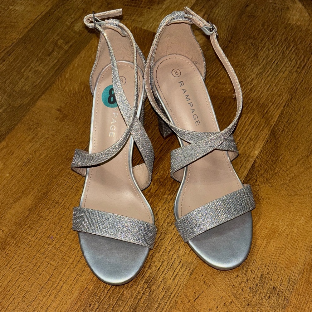 Rampage Glittering Silver Sparkle Block Heels